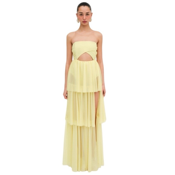 For Love and Lemons - NWT Lucy in the Sky Ruffle Yellow Tie Maxi Dress Sz S - Picture 1 of 9